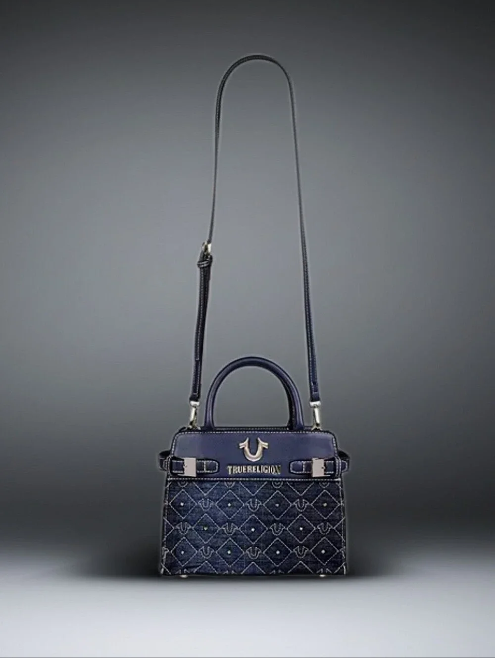 True Religion Dark Blue Quilted Denim Top-Handle Satchel